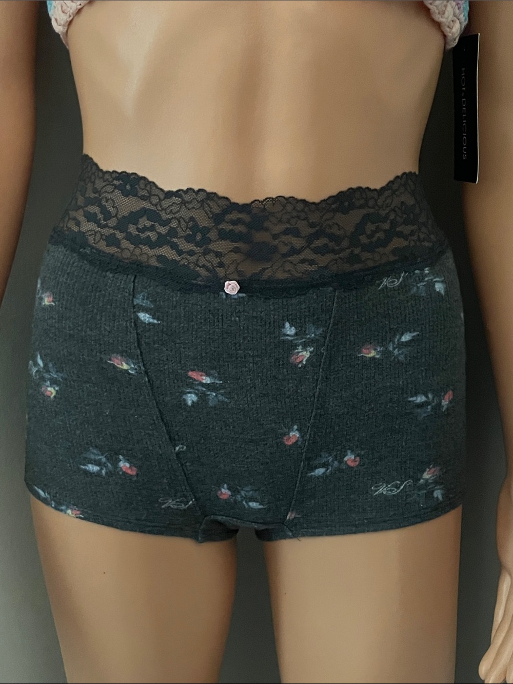 ‼️NWT‼️Victorias Secret Lace Waist Floral Boyshorts Dark Charcoal Gray Size XS